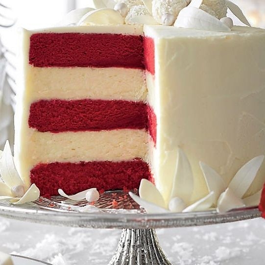 Tru-Cakes: Red Velvet and Vanilla Layered Wedding Cake on Silver Tray