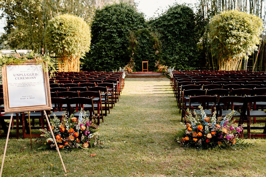 Romantic outdoor wedding setup at Simply Enchanted Events.